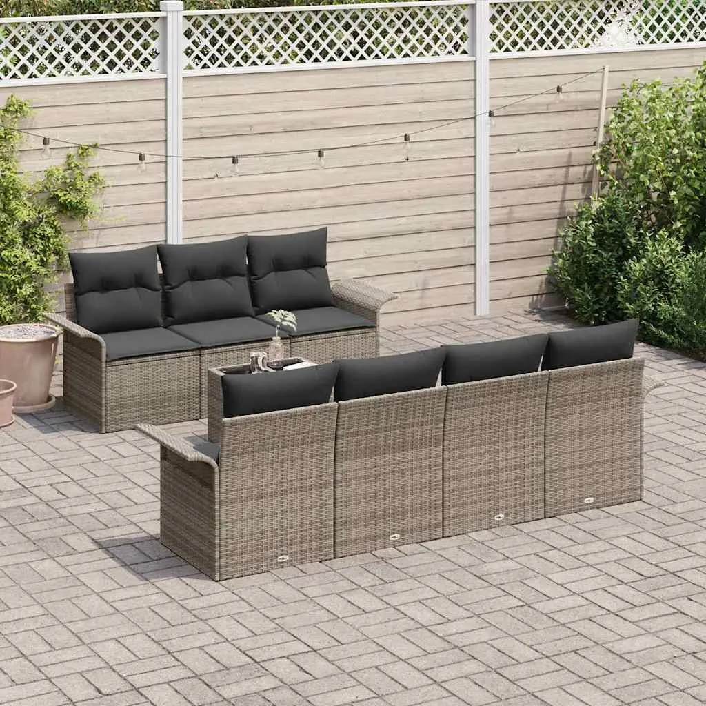 Modular Garden Sofa Set 8 Pcs Grey Poly Rattan Outdoor Furniture with Glass