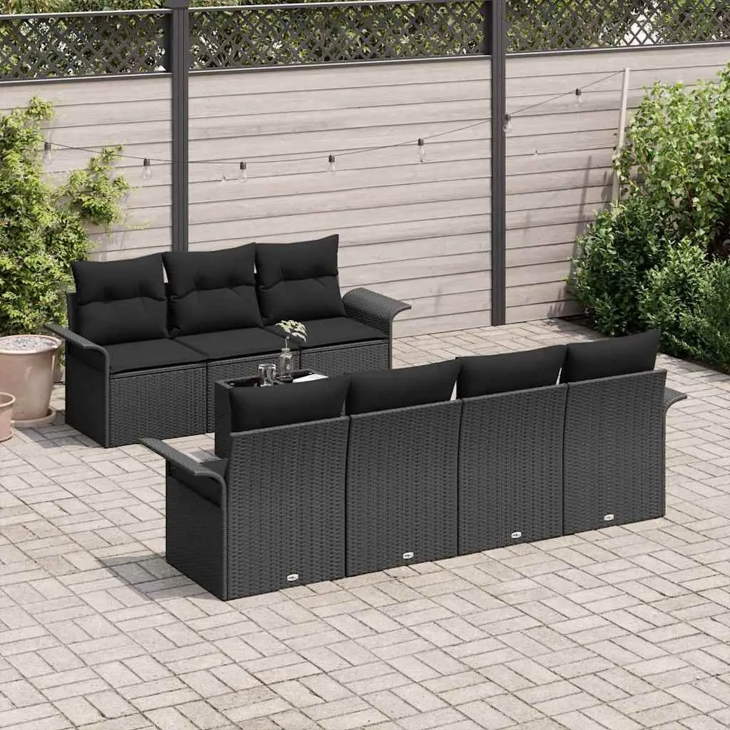 Modular Garden Sofa Set 8 Pieces Black Poly Rattan Outdoor Seating with Glass