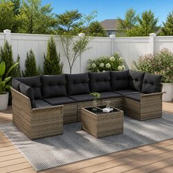 8-Piece Modular Garden Sofa Set: Grey Poly Rattan Furniture