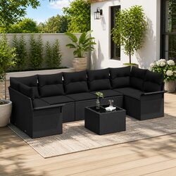 8-Piece Modular Black Poly Rattan Sofa Set Details