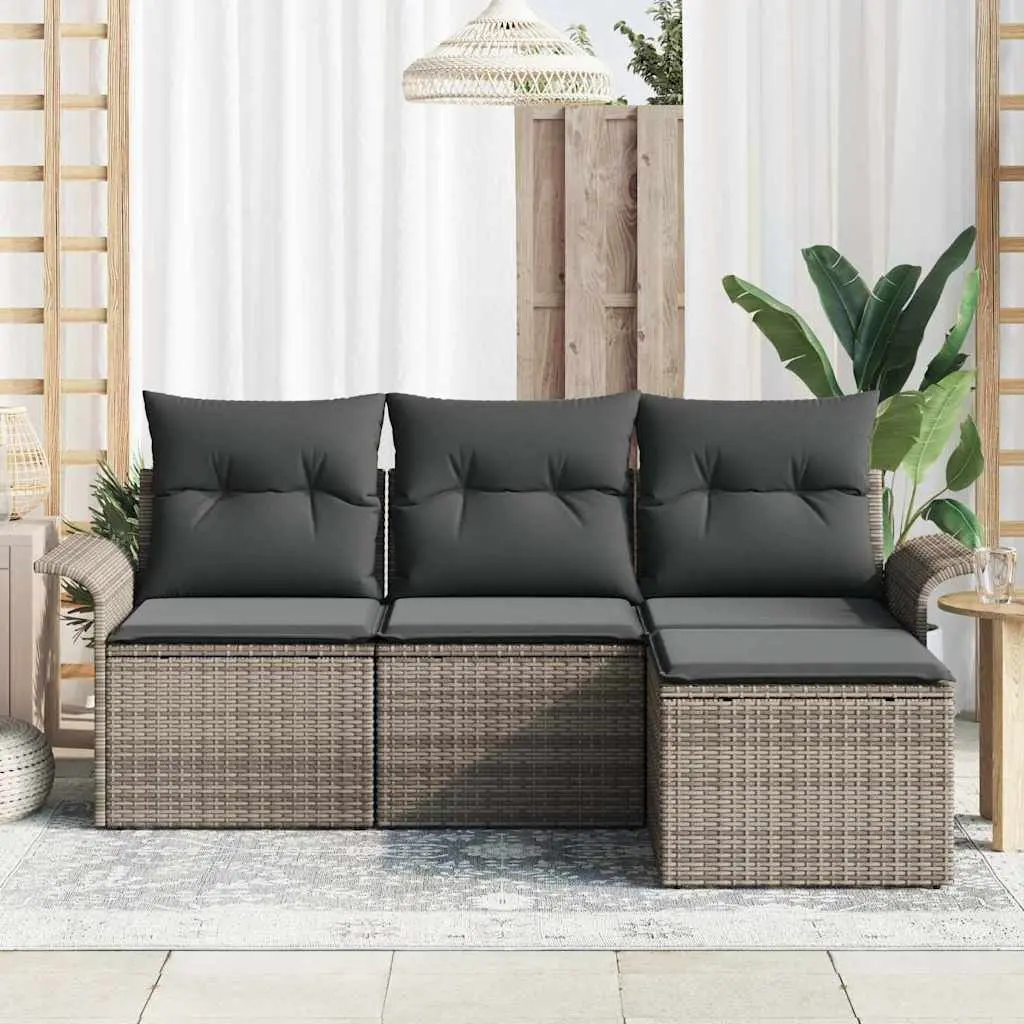 Modular Outdoor Sofa Set 4 Pieces Grey Poly Rattan for Garden Patio and Terrace
