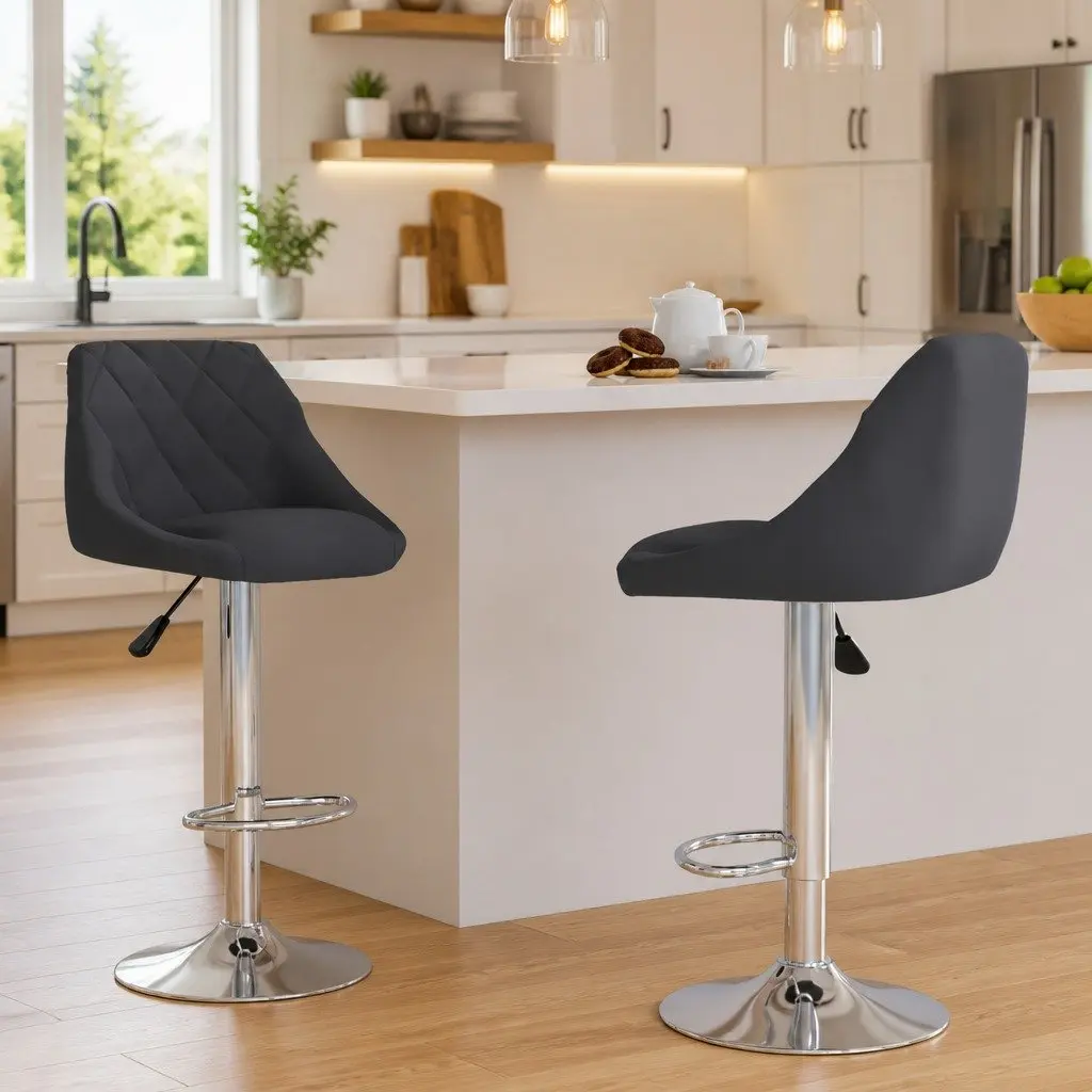 Bar Stools for Kitchen Counter 2 Piece Grey Velvet Swivel Adjustable Height