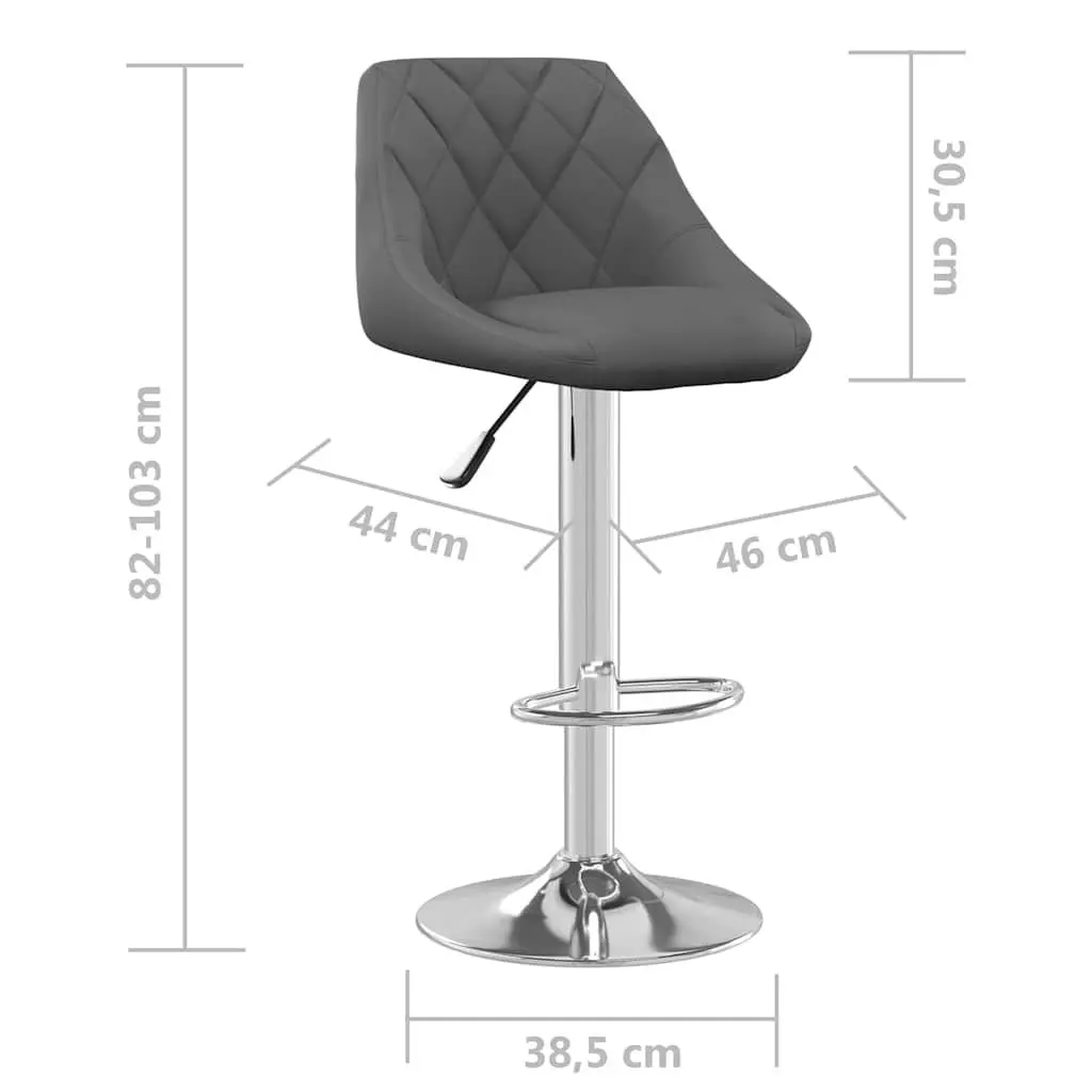 Bar Stools for Kitchen Counter 2 Piece Grey Velvet Swivel Adjustable Height