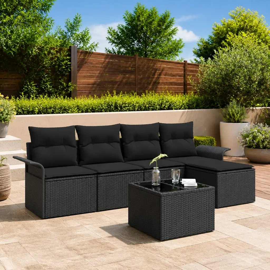 Modular Garden Sofa Set for Patio Outdoor Seating 6 Piece Black