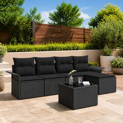 Outdoor Garden Sofa Set 6 Piece Modular Lounger Patio Furniture Black