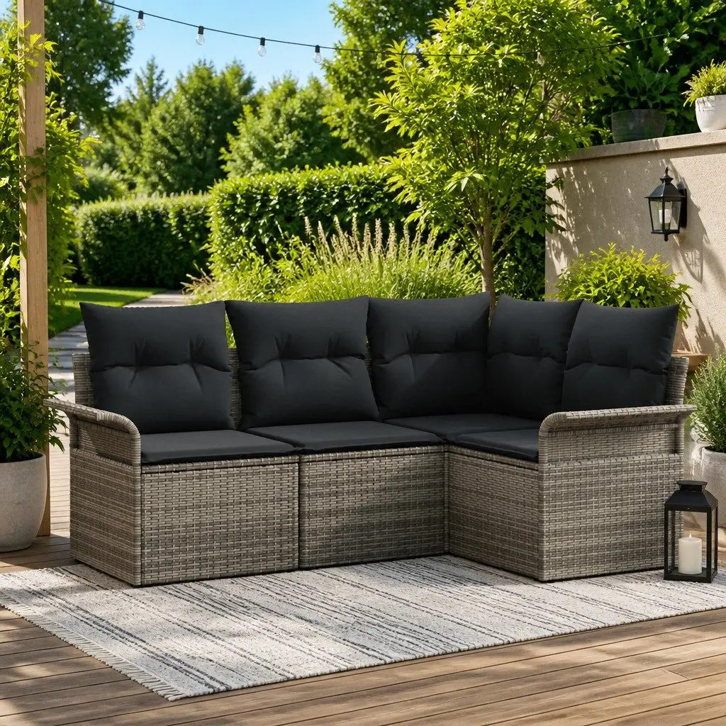 4-Piece Grey Poly Rattan Outdoor Sofa Set