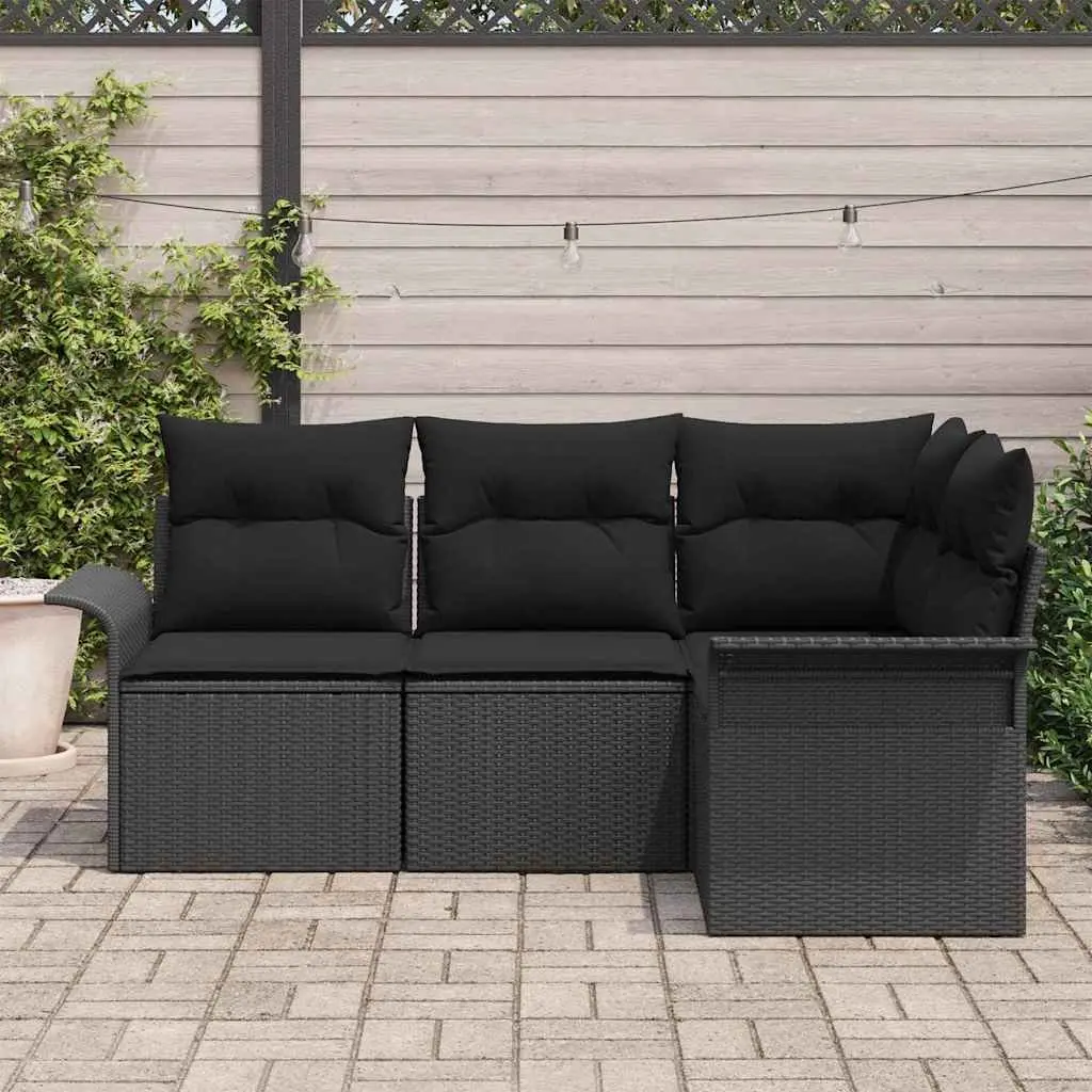 Garden Sofa Set 4 Pcs Outdoor Modular Furniture with Storage Black Poly Rattan