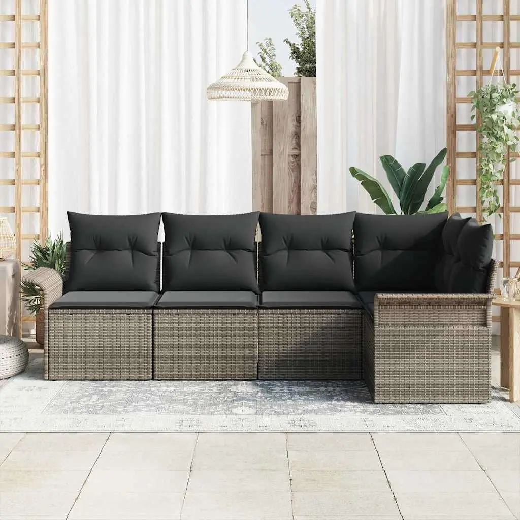 Modular Garden Sofa Set 5 Pieces Grey Outdoor Furniture with Storage Rattan