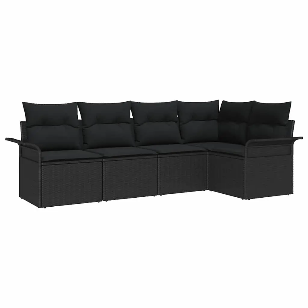 Modular Garden Sofa Set for Outdoor Use 5 Piece Black Poly Rattan