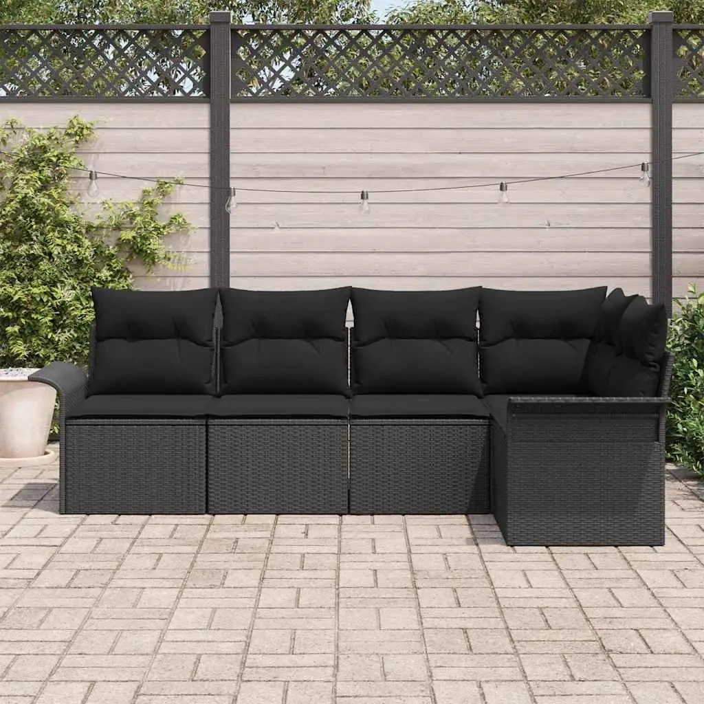 Modular Garden Sofa Set for Outdoor Use 5 Piece Black Poly Rattan