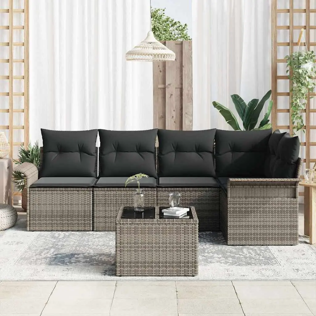Modular Garden Sofa Set for Outdoor Use 6 Piece Grey Poly Rattan with Cushions