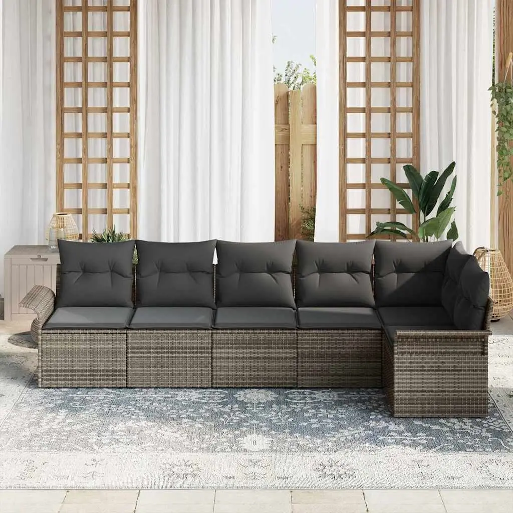 Modular Outdoor Sofa Set 6 Pieces Grey Poly Rattan with Cushions for Garden and Patio