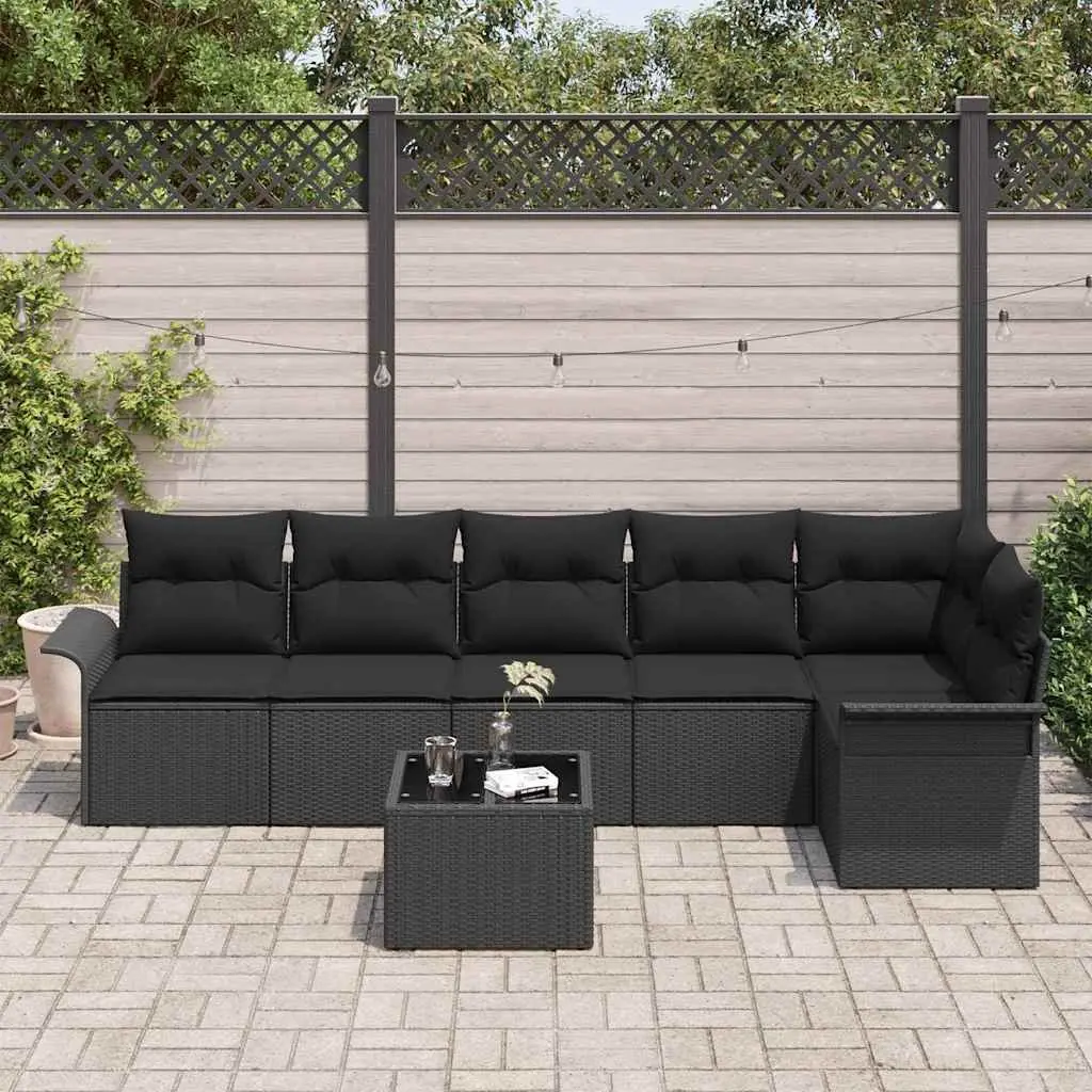 Outdoor Garden Sofa Set Modular Patio Furniture 7 Piece Black Poly Rattan