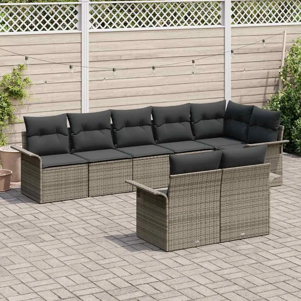 Modular Garden Sofa Set 8 Pieces Grey Outdoor Furniture Poly Rattan