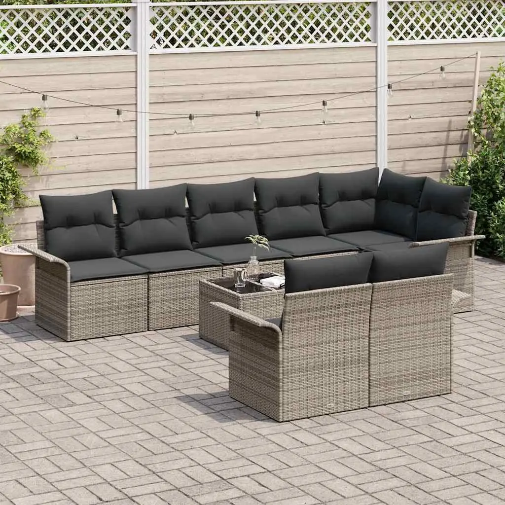 Modular Outdoor Garden Sofa Set 9 Pieces Grey Poly Rattan Furniture with Storage