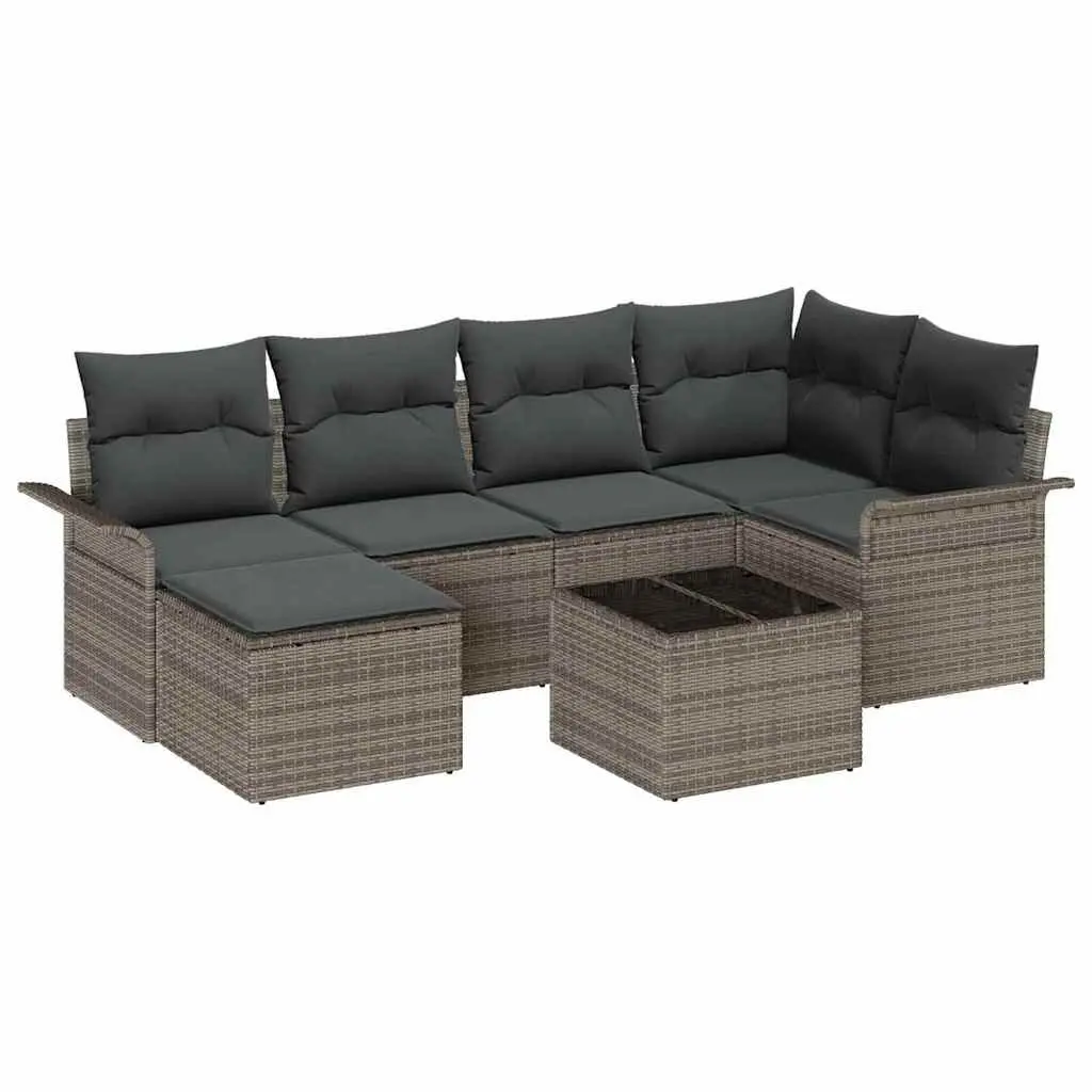 Modular Outdoor Sofa Set 7 Piece Garden Furniture Grey Poly Rattan with Storage