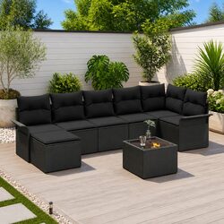 8-Piece Modular Garden Sofa Set - Black - Specs Inside
