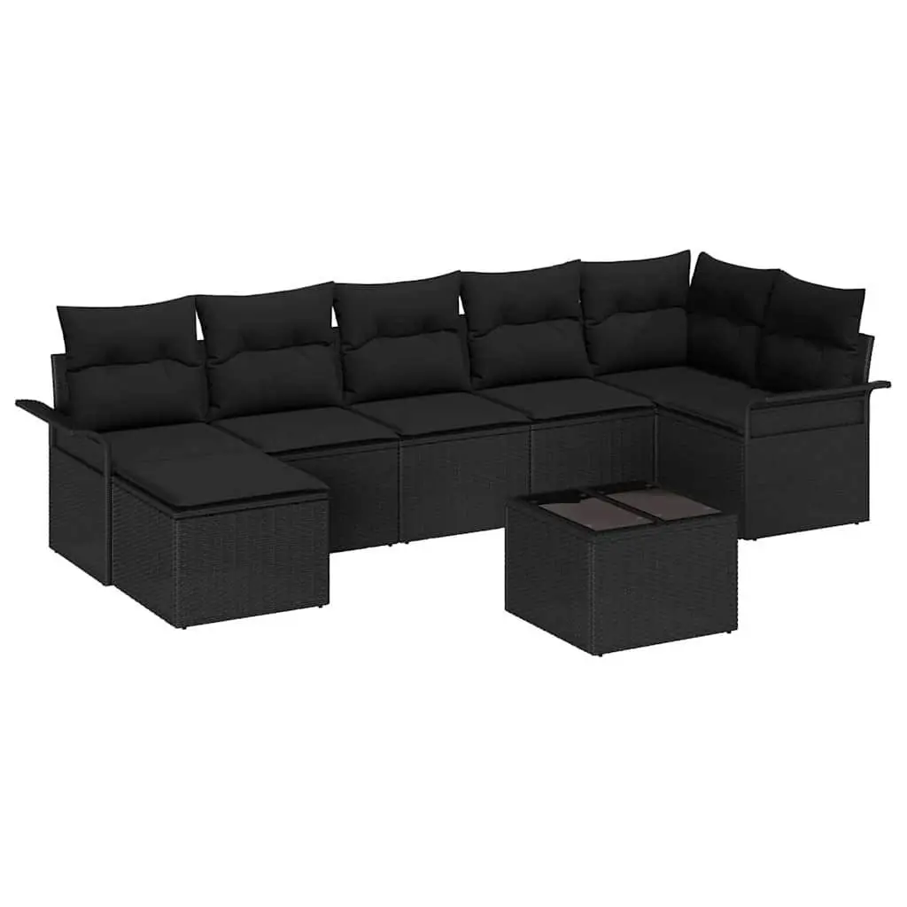 Garden Sofa Set 8 Pieces Black Modular Outdoor Furniture with Storage Seating