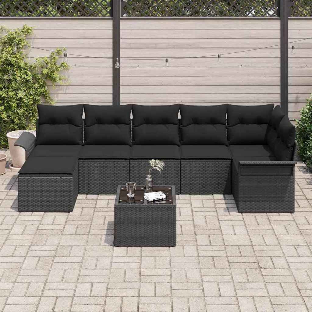 Garden Sofa Set 8 Pieces Black Modular Outdoor Furniture with Storage Seating