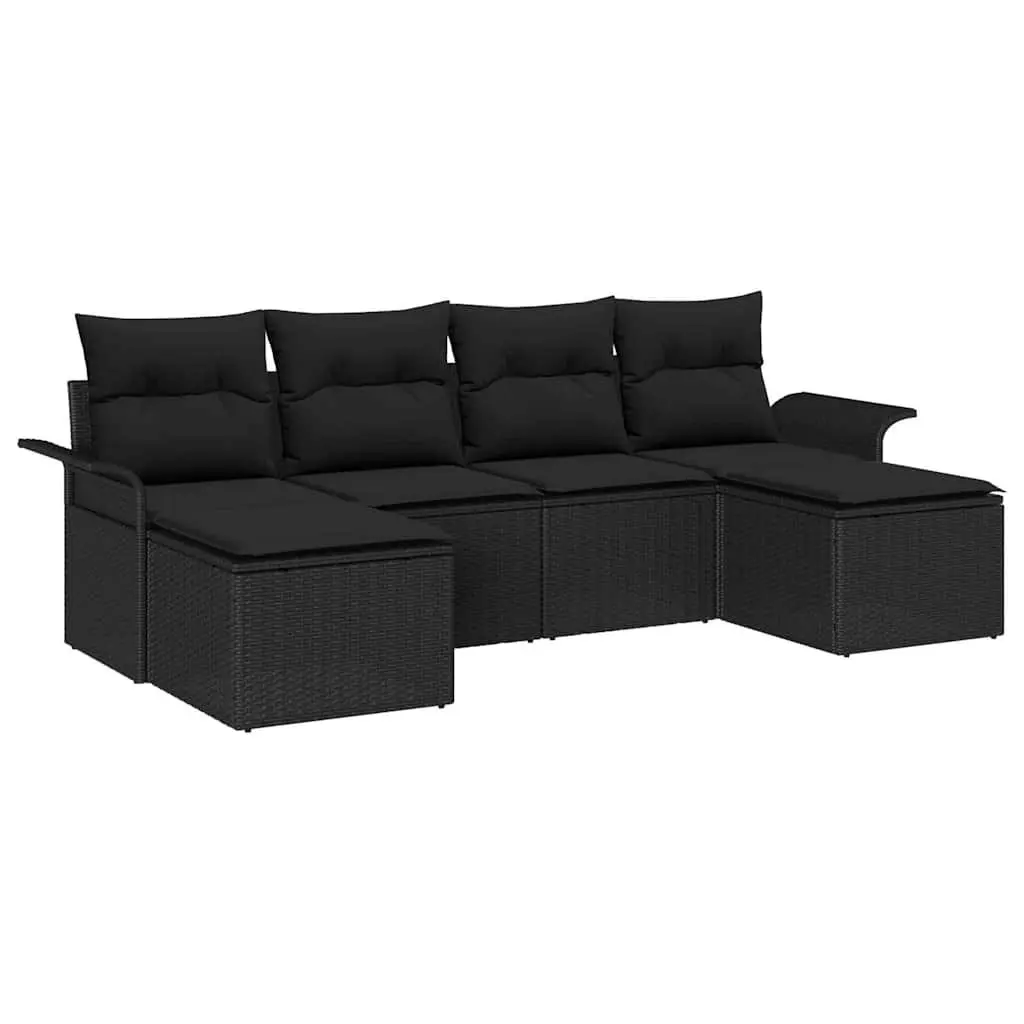 6 Piece Modular Sofa Set for Outdoor Use with Storage in Black