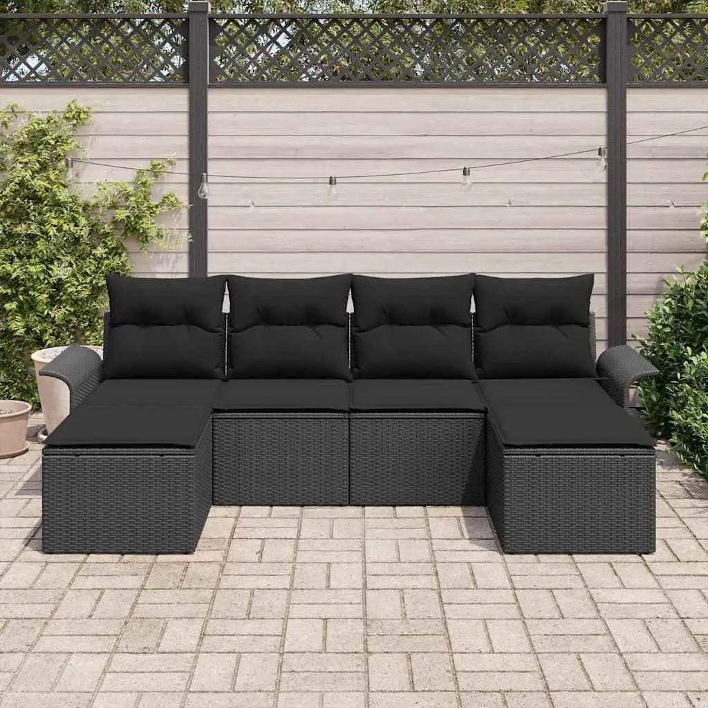6 Piece Modular Sofa Set for Outdoor Use with Storage in Black
