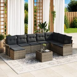 9-Piece Modular Garden Sofa Set - Grey Poly Rattan