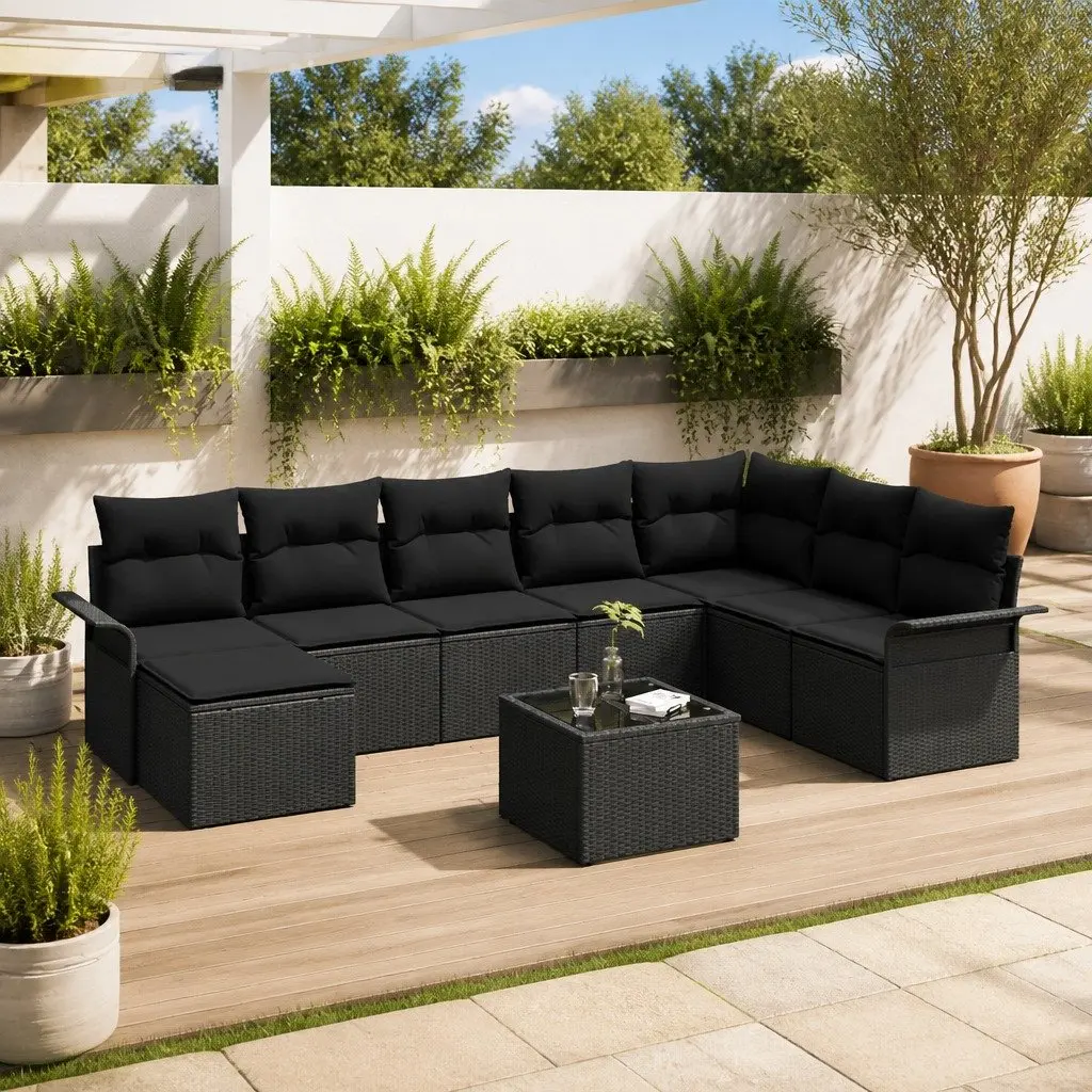 Modular Garden Sofa Set 9 Piece Outdoor Furniture with Removable Cushions Patio