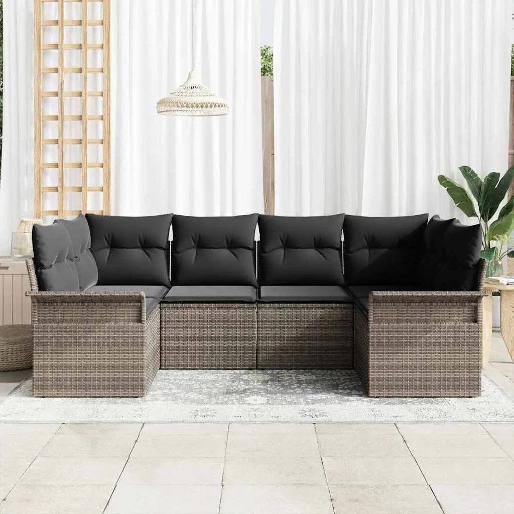 Garden Sofa Set Outdoor Furniture 6 Pieces Grey Poly Rattan Modular Seating