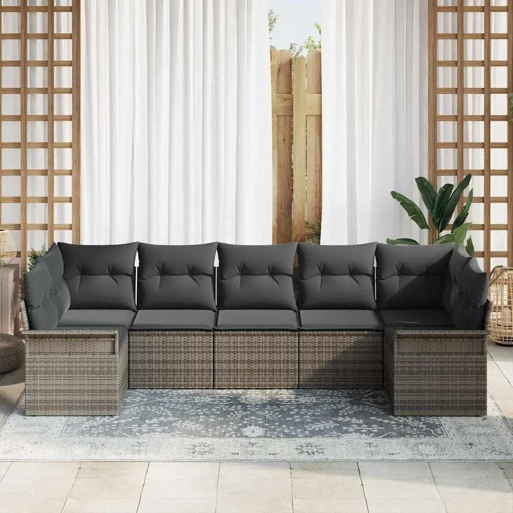 Garden Sofa Set 7 Pieces Outdoor Furniture Grey Poly Rattan Modular Seating