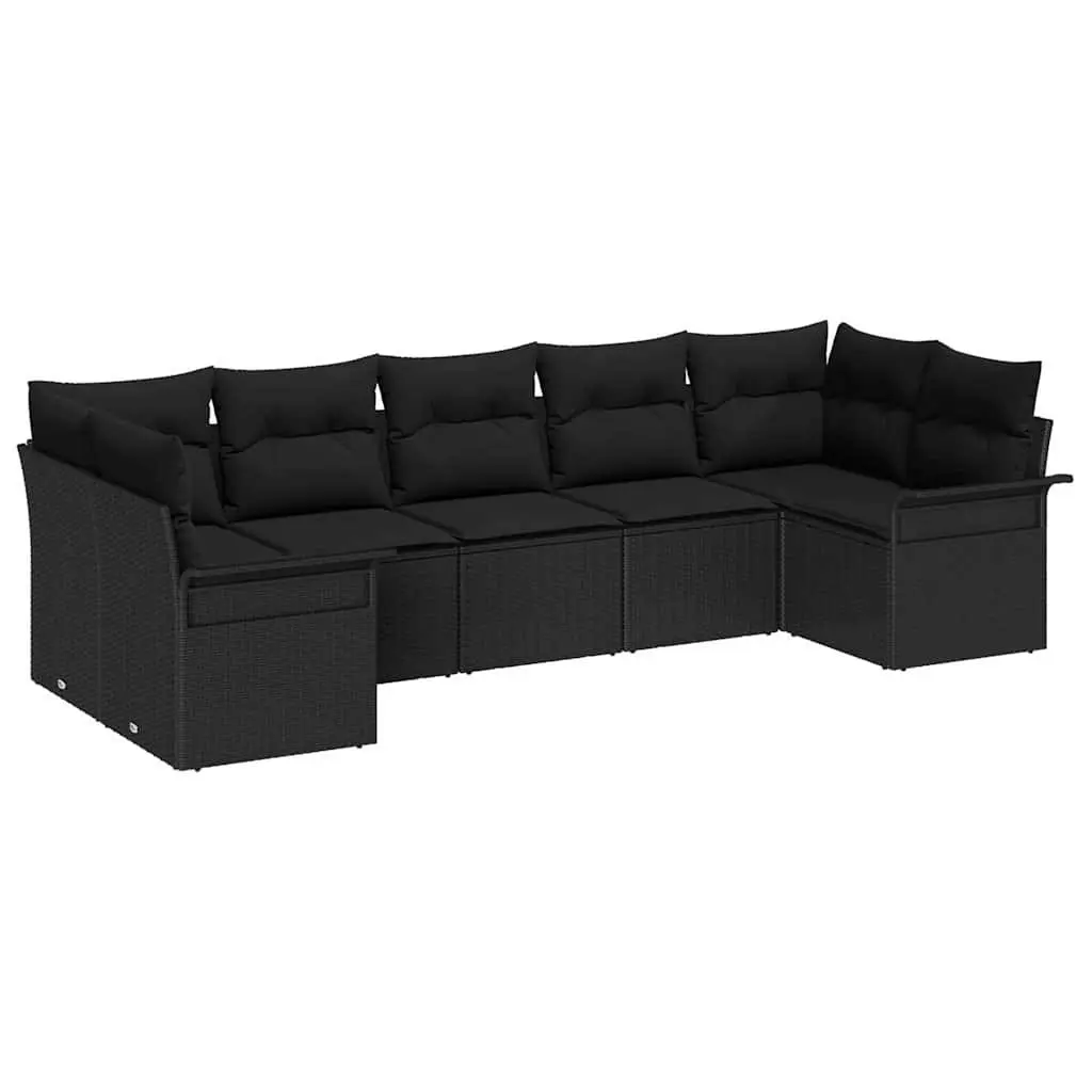 Garden Sofa Set 7 Pcs Outdoor Furniture Black Poly Rattan Modular Lounge with
