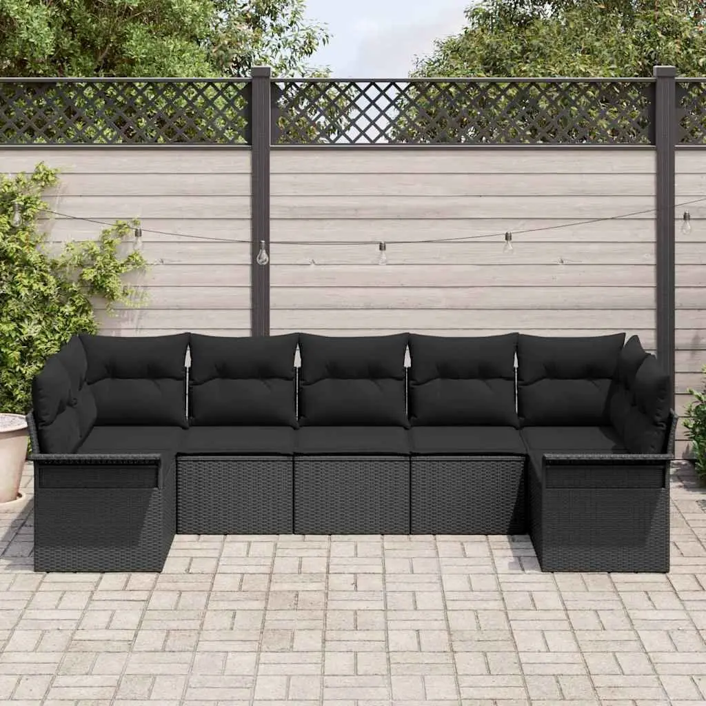 Garden Sofa Set 7 Pcs Outdoor Furniture Black Poly Rattan Modular Lounge with