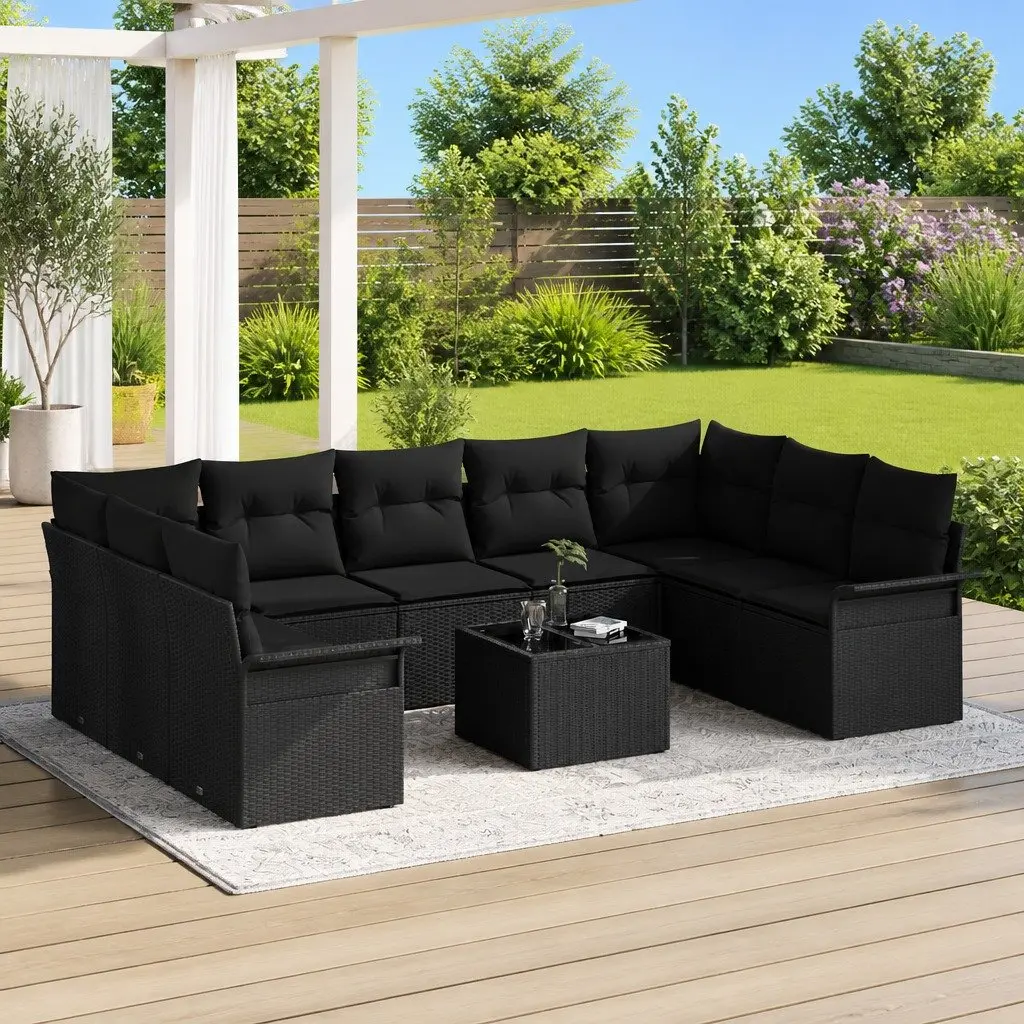 Garden Sofa Set Modular Outdoor Furniture 10 Pieces Black