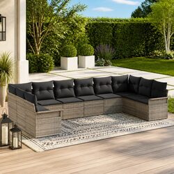Modular Garden Sofa Set: 10 Pieces, Grey Poly Rattan