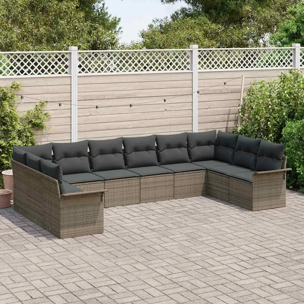 Modular Garden Sofa Set 10 Piece Outdoor Patio Furniture Grey Poly Rattan