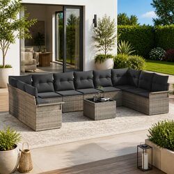11-Piece Grey Modular Garden Sofa Set - Durable Materials