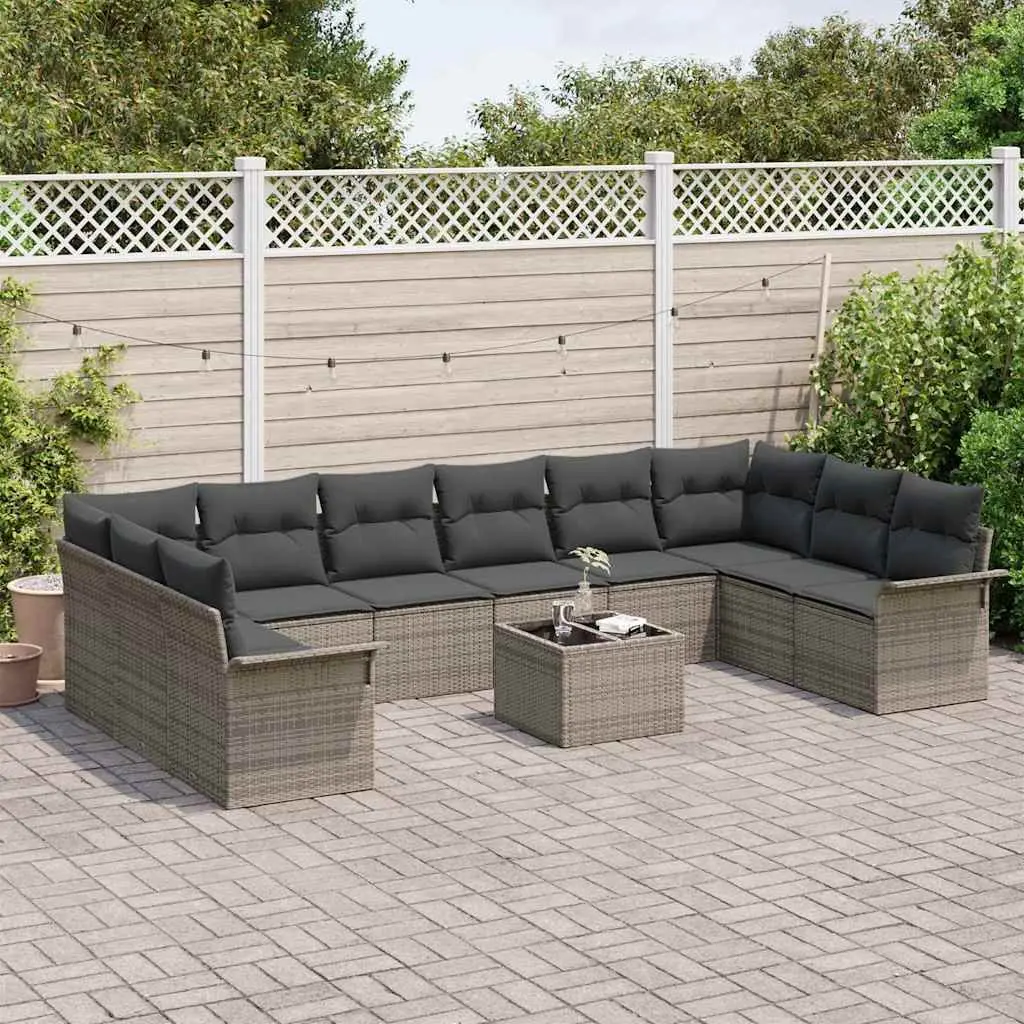 Modular Garden Sofa Set Outdoor Patio Furniture 11 Pieces Grey Poly Rattan
