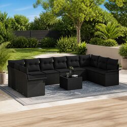 Modular Garden Sofa Set 11-Piece Poly Rattan Outdoor Furniture with Cushions