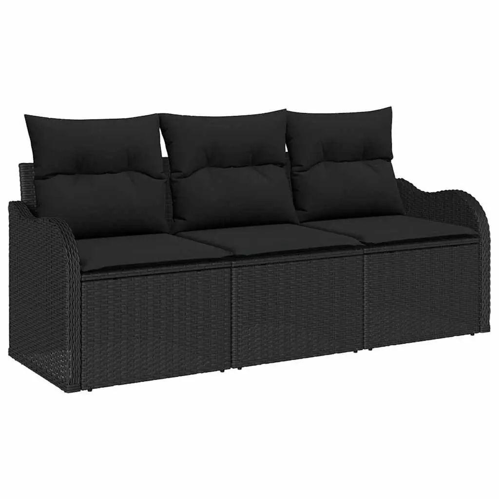 Outdoor Garden Sofa Set 3 Piece Black Poly Rattan Modular Lounge with Storage