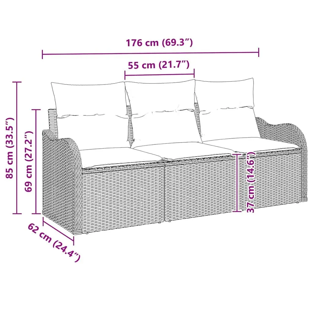 Outdoor Garden Sofa Set 3 Piece Black Poly Rattan Modular Lounge with Storage