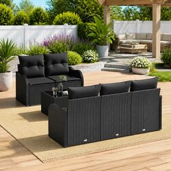Outdoor Modular Sofa Set: 6-Piece Black Poly Rattan