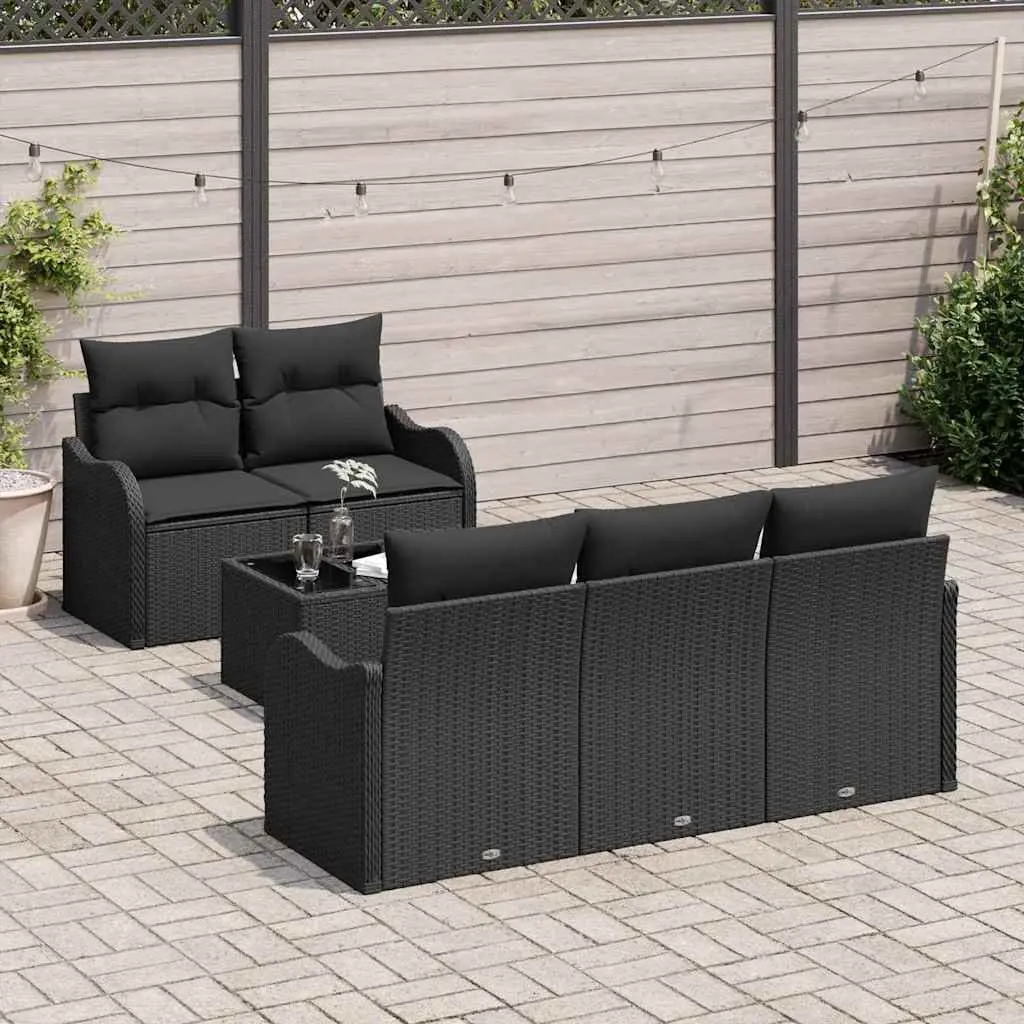 Modular Garden Sofa Set for Patio Black 6 Piece Poly Rattan Outdoor Lounge Seating