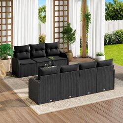 Outdoor Garden Sofa Set: 8 Pieces with Glass Table
