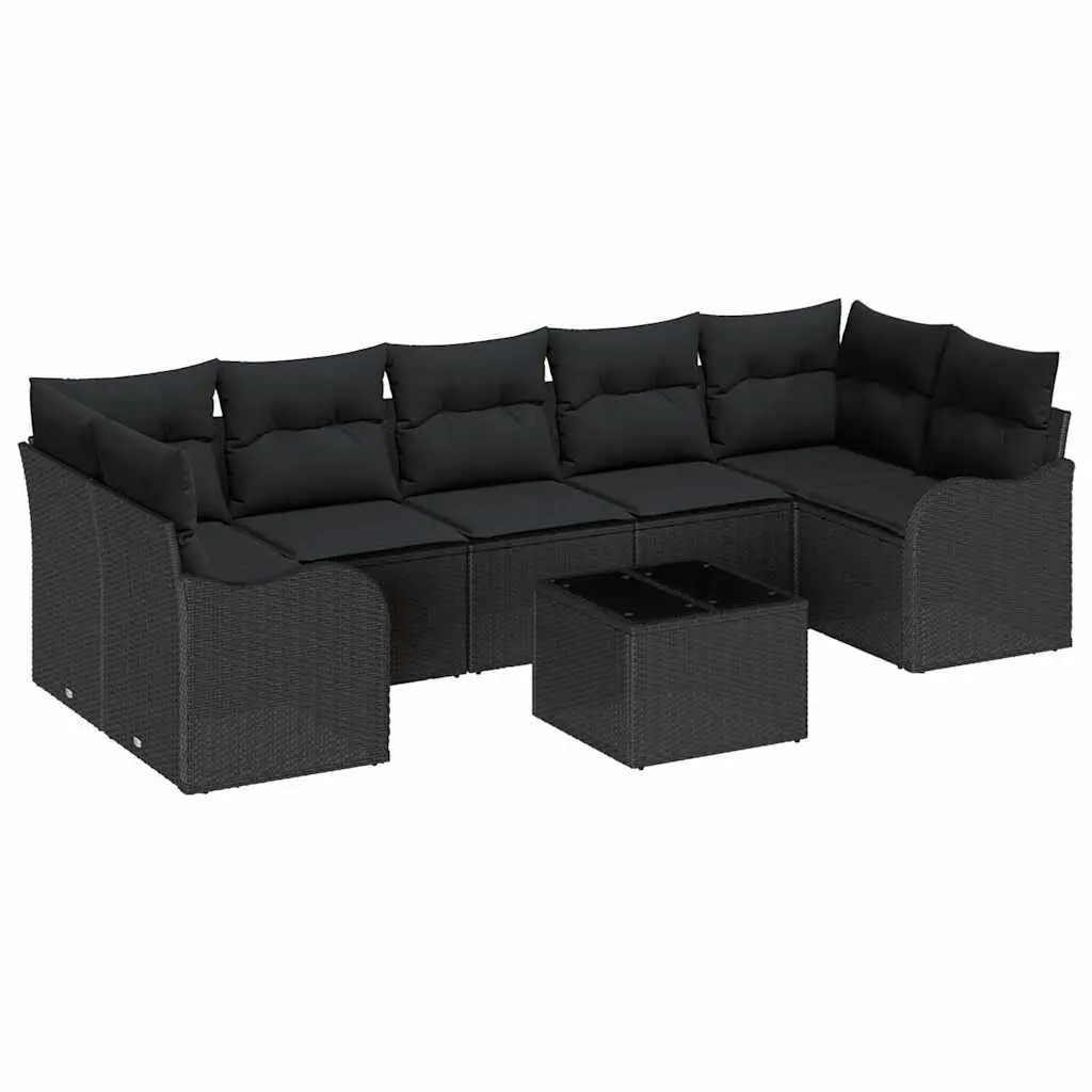 Outdoor Garden Sofa Set 8 Piece Modular Black Poly Rattan Steel Glass Table