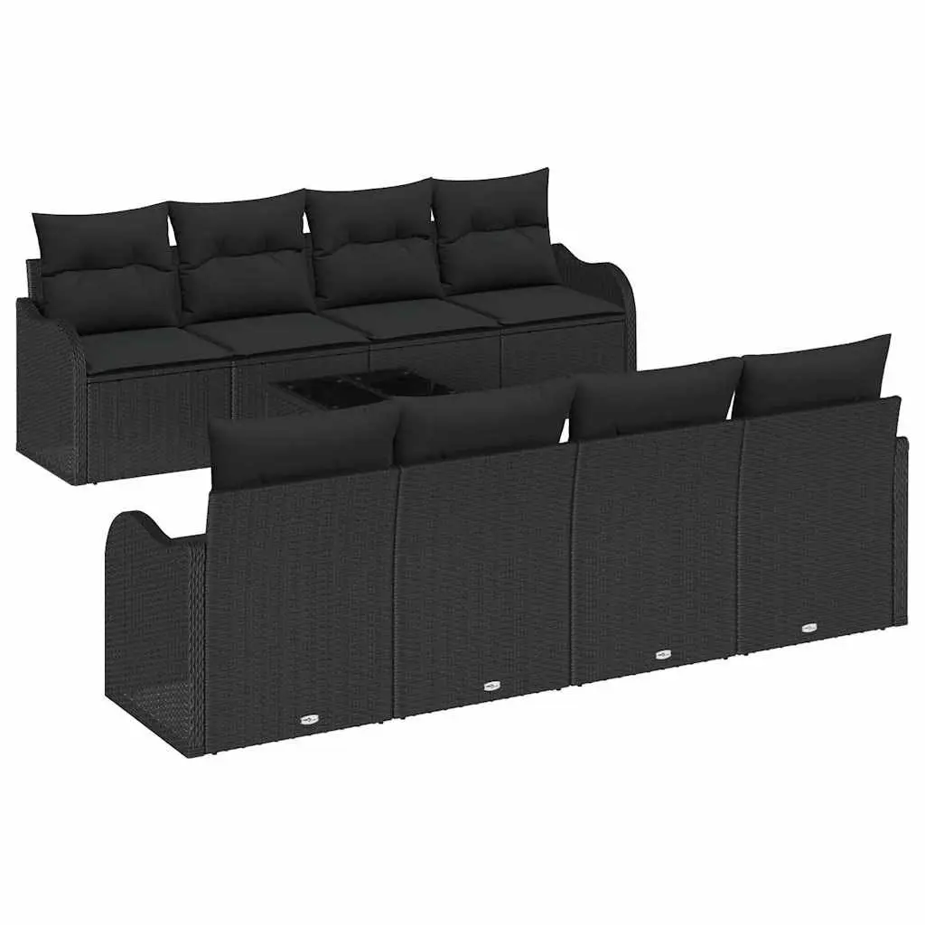 Modular Garden Sofa Set for Outdoor Use 9 Piece Black Rattan Steel Glass