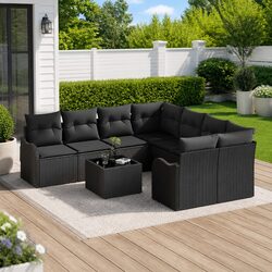 9-Piece Black Modular Outdoor Sofa Set Details