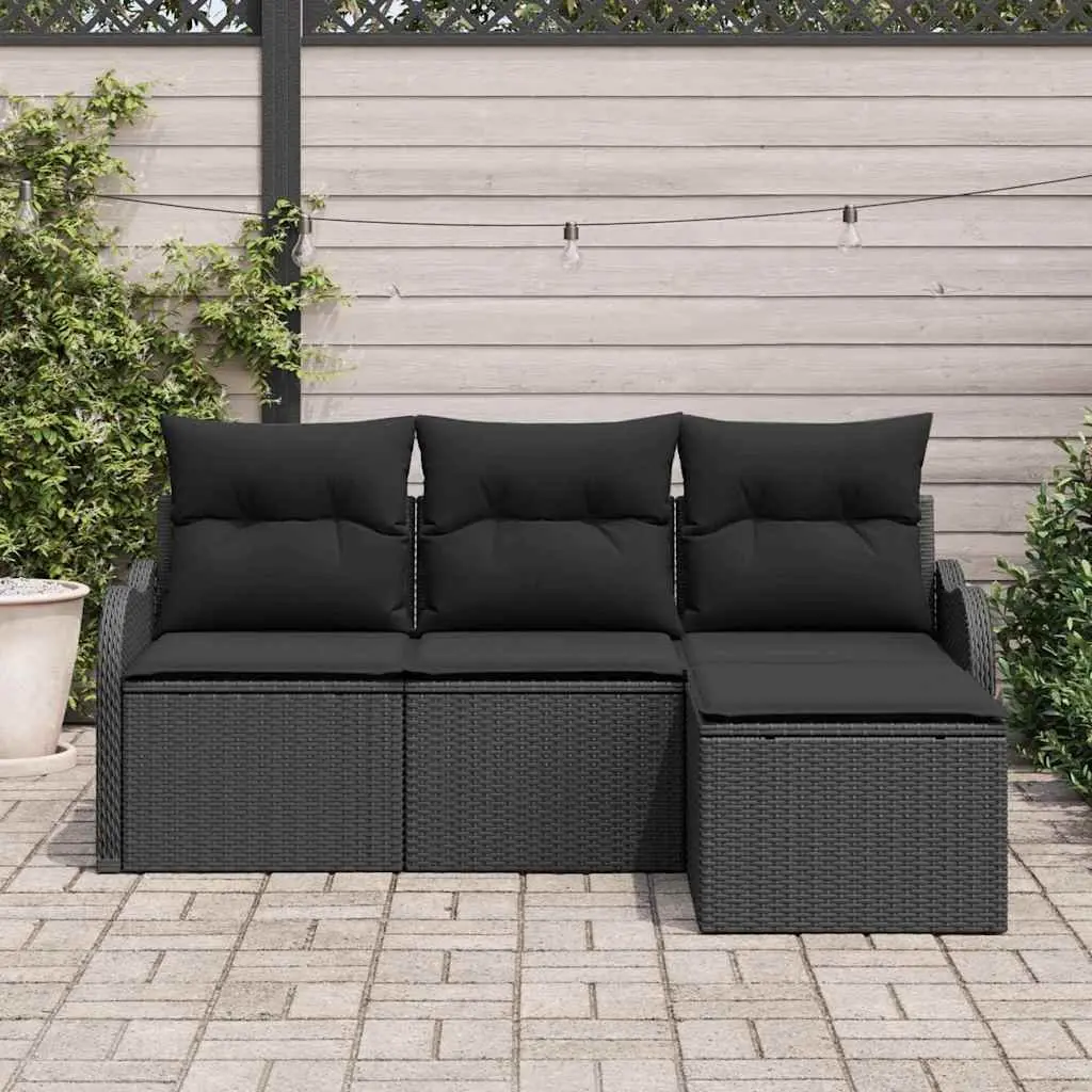 Modular Garden Sofa Set for Outdoor Use 4 Piece Black Poly Rattan with Storage