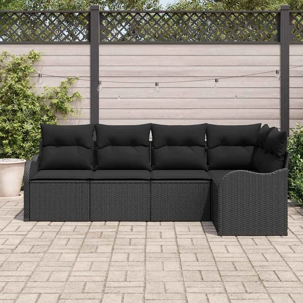 5 Piece Outdoor Garden Sofa Set Modular Rattan Furniture Black
