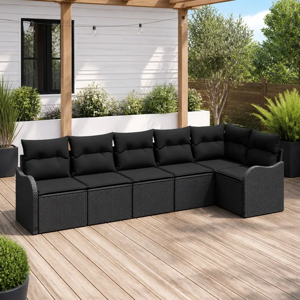 Modular Garden Sofa Set for Outdoor Use 6 Piece Black Poly Rattan