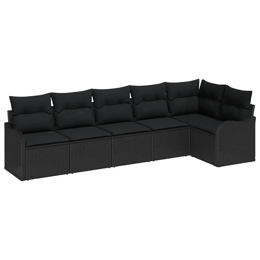 Modular Garden Sofa Set for Outdoor Use 6 Piece Black Poly Rattan