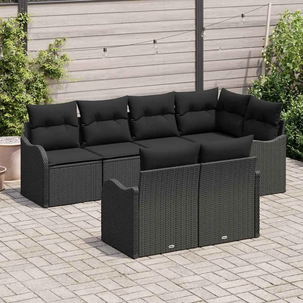 Garden Sofa Set 7 Pieces Black Outdoor Furniture Rattan Patio